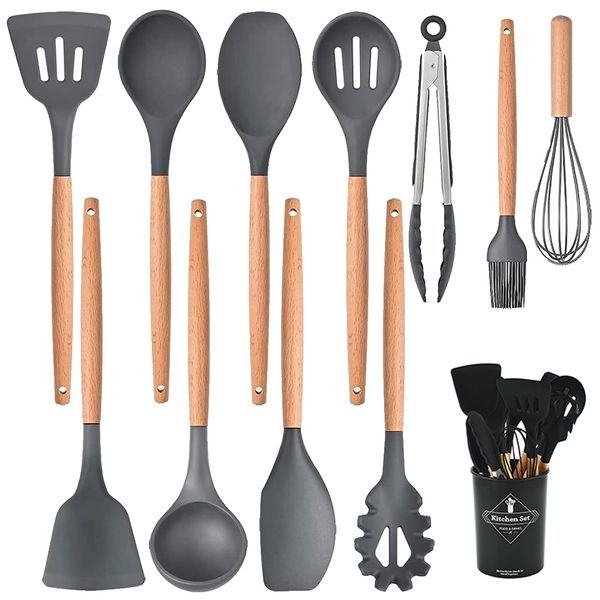 12 Pieces Silicone Cooking Utensils Kitchen Utensil Set with Holder