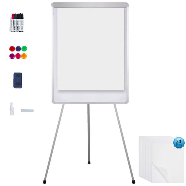 Magnetic Whiteboard Flip Chart Stand, Mobile Whiteboard with Paper &amp; Makers