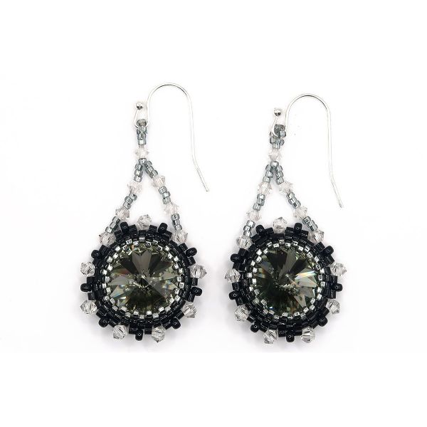 Statement Earrings Swarovski Elements in Black Silver and Crystal