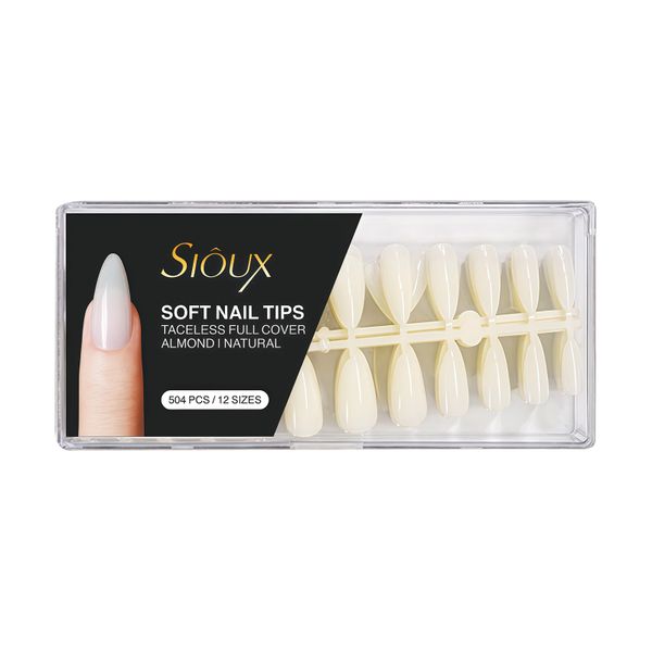 Sioux Soft Almond Nail Tips - 504 Piece Traceless Full Cover Natural Tips