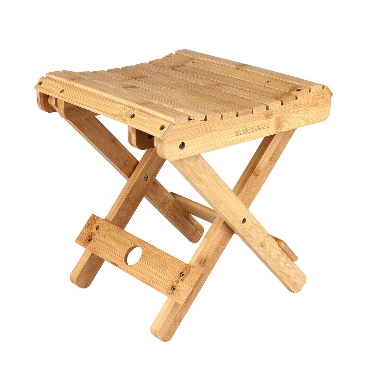 Heartdeco Bamboo Portable Folding Stool For Outdoor