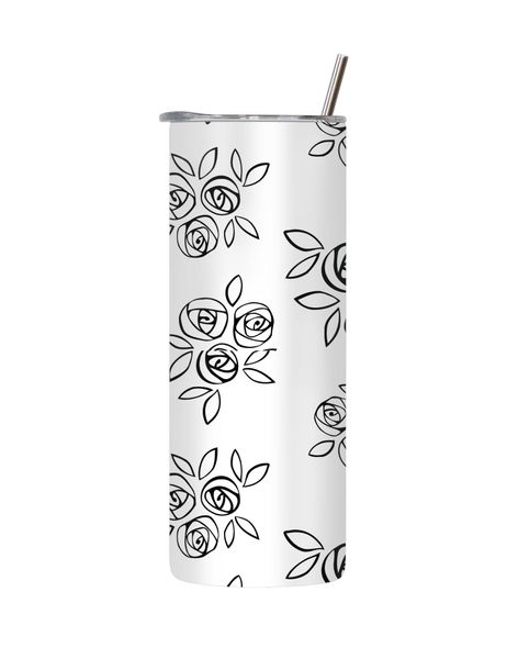 3 Roses 20 Oz Tumbler with Lid and Straw Trendy B&amp;W Graphic Gift Idea 133