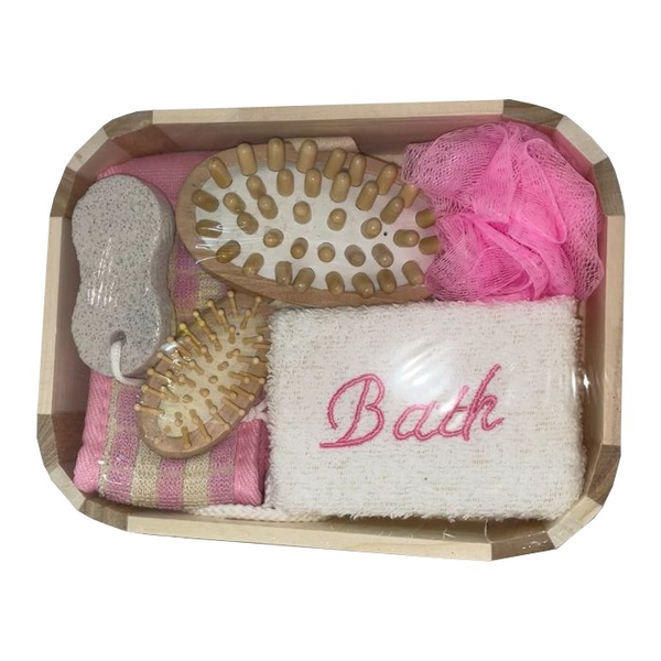 Wooden Bath Set with Nubbed Brush