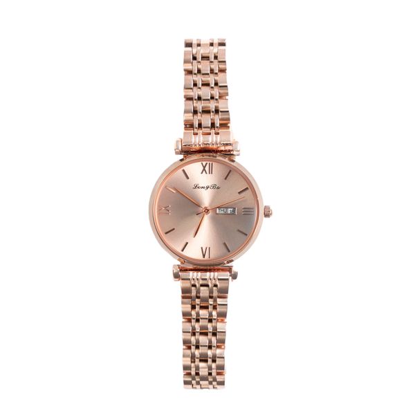 Longbo Ladies Rose Gold Analog Dress Watch 28mm Case With Date