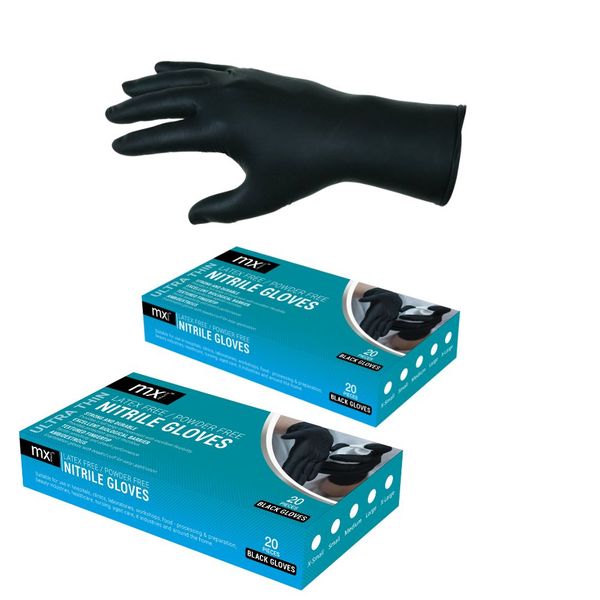 MX Nitrile Gloves - Small, Black 20 Piece - 2 Packs