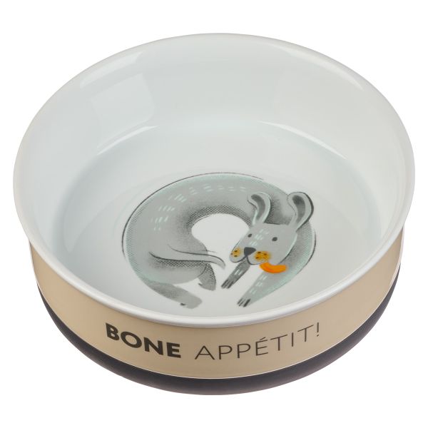 The Fur Side - Large Ceramic Pet Bowl - Bone Appetit!, Grey