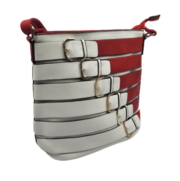 Belt Leather Handbag - Red &amp; White
