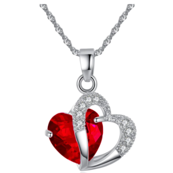 YALLI Heart Pendant Sterling Silver Necklace Red
