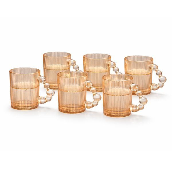 Glass Mug Set 6 Piece 300ml Ribbed Design Tea Coffee cups