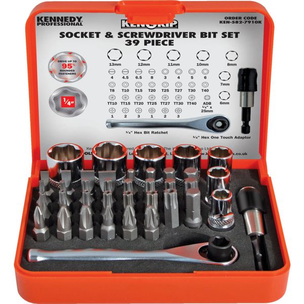 KENNEDY Socket And Screwdriver Bit Set 1/4