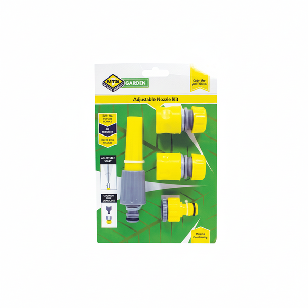 MTS Garden Hose Fittings Starter Set 4 Piece with Adjustable Nozzle