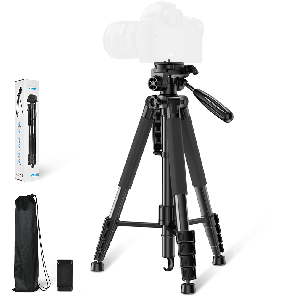 Topika Foldable Black Camera Tripod, 1.8m Iron Tube, 3 Feet Stand
