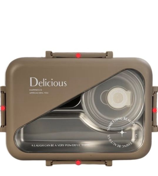 Brown Stainless Steel Rectangular 4 Compartment Lunch Box