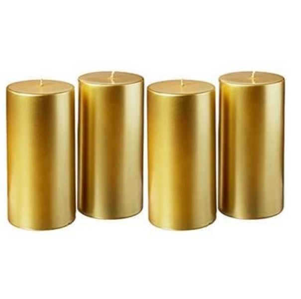 10cm Gold Pillar Candles (4 Piece)