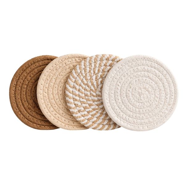 4 Piece - Handcrafted Designed Woven Coaster Set - Multicolor