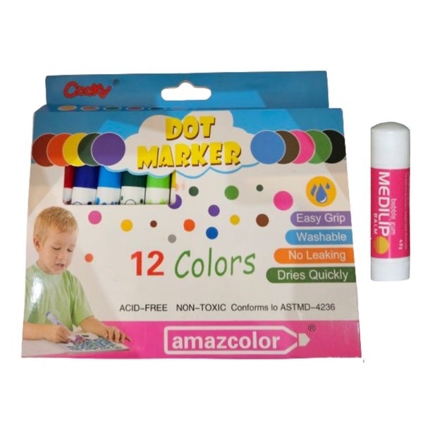 Amazcolor 12 Color Dot Paint Markers with Added Lip Balm