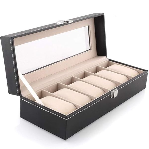 6 Slot Watch Display Storage Box with Velvet Lining Watch Organiser Case