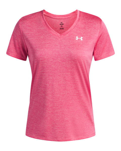 Under Armour Women's Tech Twist V-Neck Short Sleeve T-Shirt - Pink/White