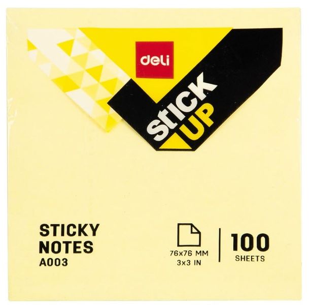 Strong Adhesive Sticky Notes Yellow 100 Sheets (76x76mm)