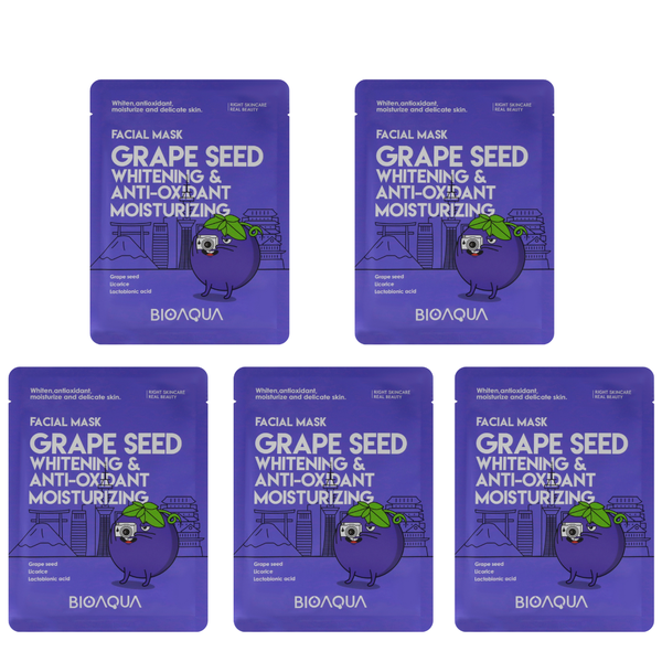 Bioaqua Grape Seed Brightening &amp; Anti-Oxidant Moisturizing Mask 25ml - 5 Pack