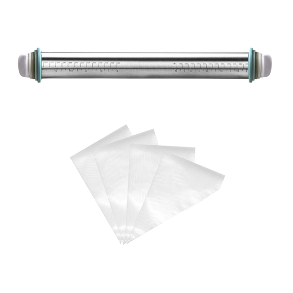 Stainless Steel Adjustable Rolling Pin with 300 Disposable Piping Bags