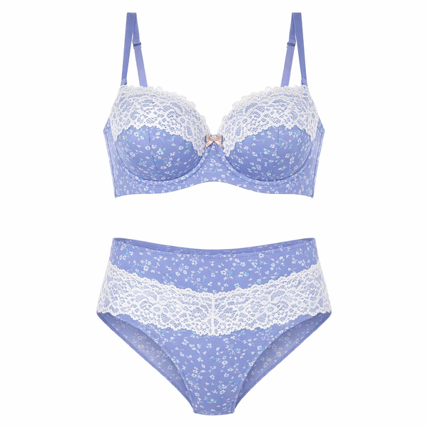 Floral Print Lingerie Set - Blue &amp; White