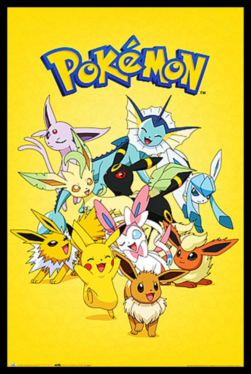 Pokémon Eevee Evolutions Poster with Black Frame Shop Today. Get it Tomorrow!