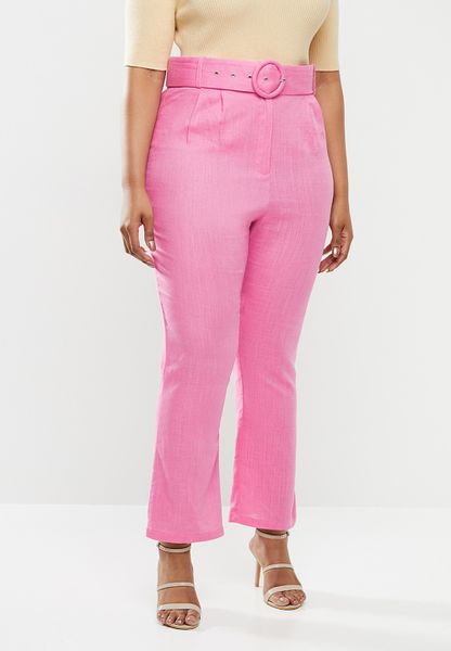Women's Glamorous Plus high waisted belted crop trouser - pink
