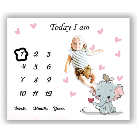 Baby Cute Elephant Monthly Growth Record Milestone Blanket Image