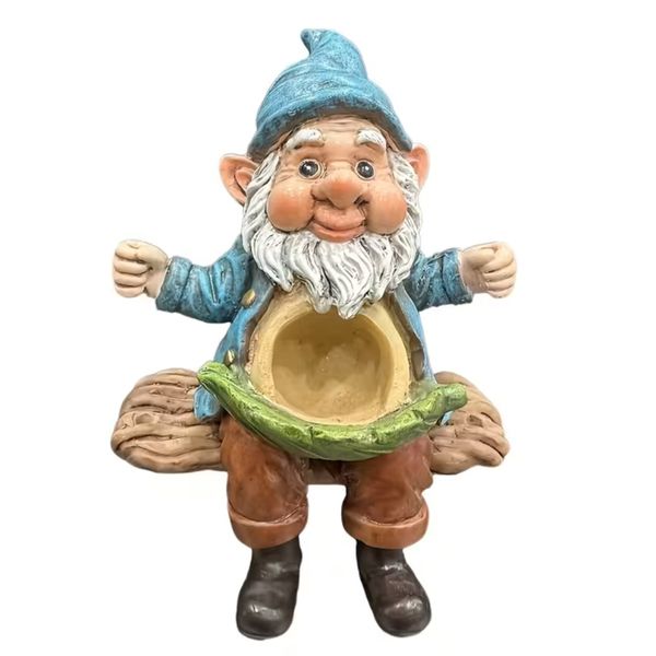 Garden Decor Handmade Mini Resin Gnome Bird Feeder Statue - 14cm