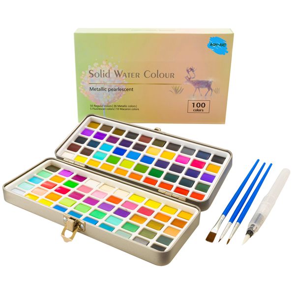 Aon-Art 100 Colours Watercolour Paint Set - Metallic Pearlescent