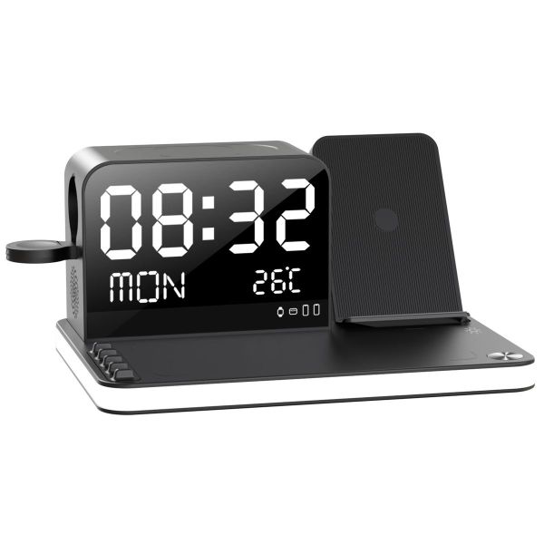 7-in-1 Wireless Charging Station With Digital Alarm Clock &amp; Night Lights-GC