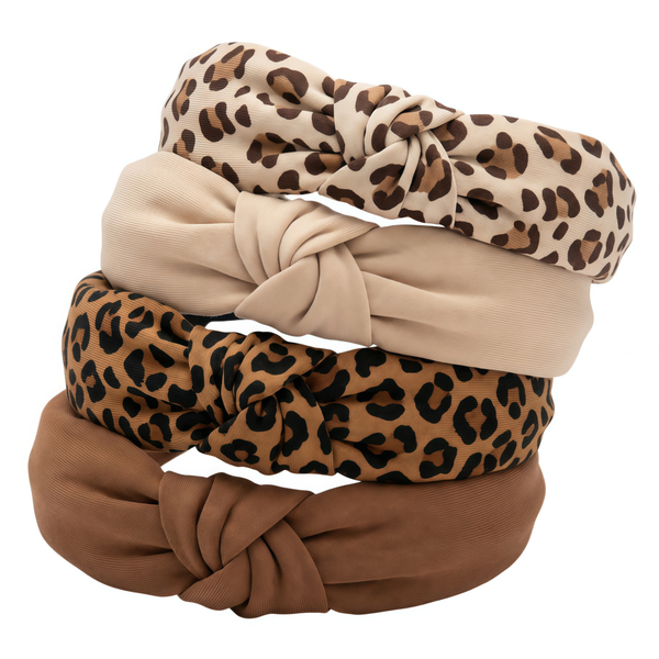 4-Pack Knotted Headbands For Women, Leopard Non-Slip Hair Hoops