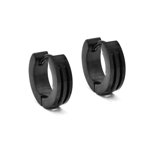 Androgyny Stainless Steel Two Groove 13.5mm Huggie Earrings