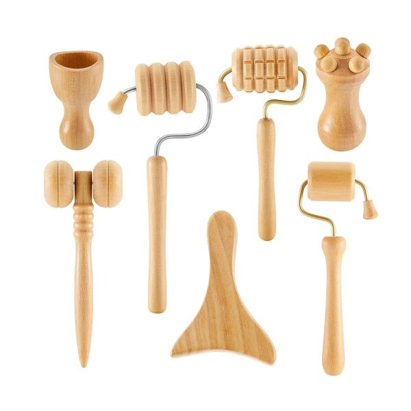 7Piece Wooden Therapy Facial Massage Tools Set Gua Sha Face Sculpting Tool