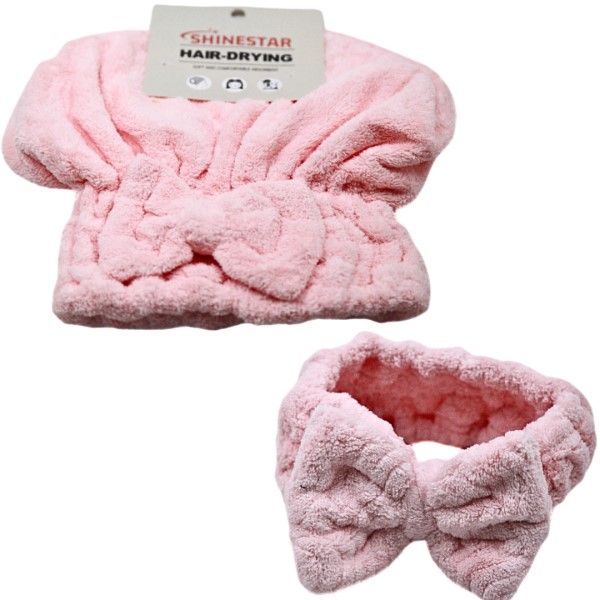 Shinestar Pink Headband &amp; Coral Fleecee Hair-Drying Cap Set