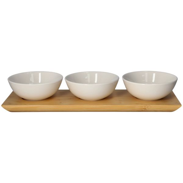 Danny Home Bamboo Tray &amp; Ceramic Pastry Bowls 4 image