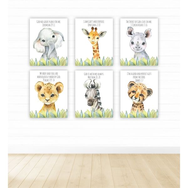 Safari Animals Bible Verse in Grass - 40cm x 50cm -6 Set