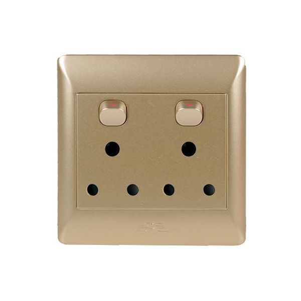 ACDC - 2x16a Switched Socket Outlet 4x4 C/W Champagne Cover Plate