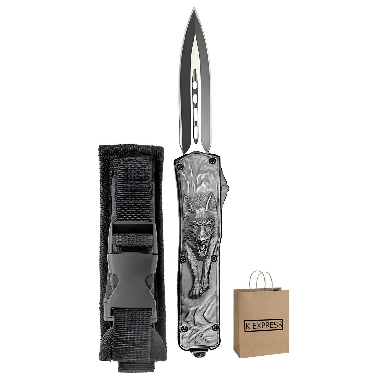 WOLF Switchblade Adventurers EDC Pocket Knife + K Express Gift Bag