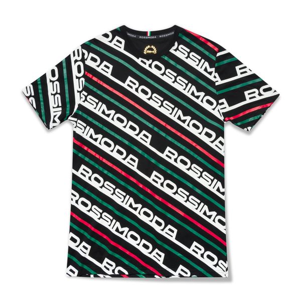 Rossimoda - Moda Junior Boys Printed Allover SS Crew Neck Black/Multi Tee