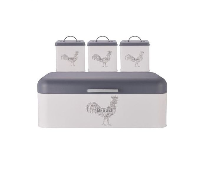 Rooster Bread Bin With 3 Pieces Canister Set