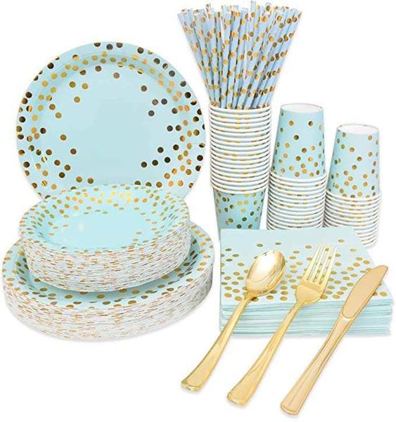 25 Guests Disposable Plates Cups Cuttlery Napkins Partyware