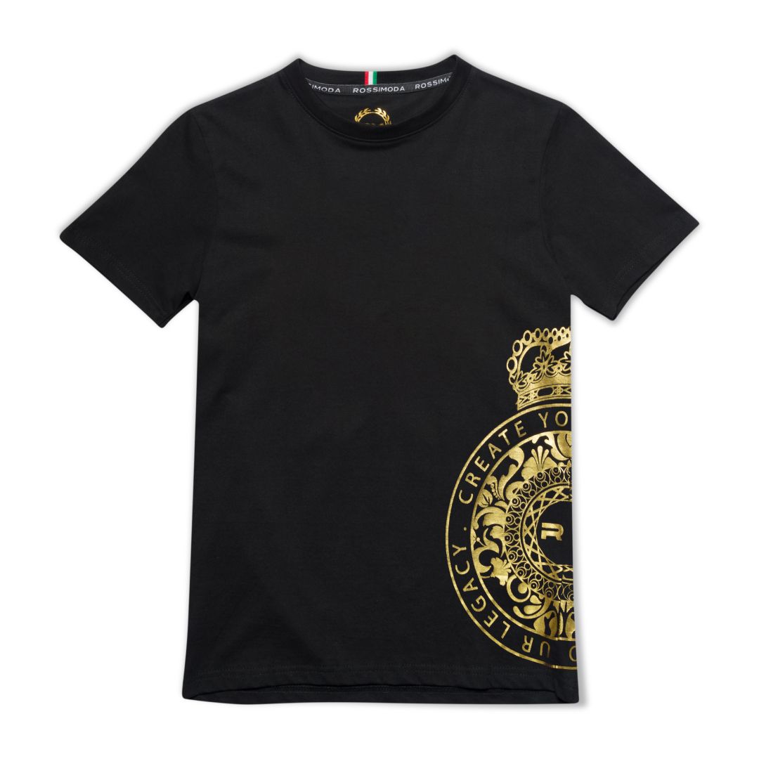 Rossimoda - Floreale Crown Men's Black/Gold Crew Neck Tee | Shop Today ...