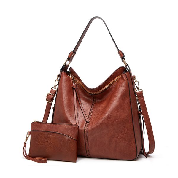 Ladies Brown Satchel Shoulder Handbag with Sub Bag - HB-YL9035-BR