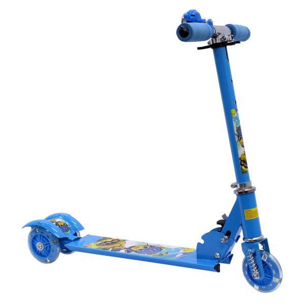 Scooter 3 Wheeled Folding Adjustable Scooter with Light Up Wheel - Blue