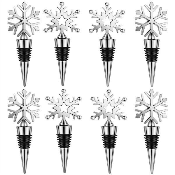 8 Pcs Snowflake Wine Stopper Reusable Wine Bottle Stopper Decorative