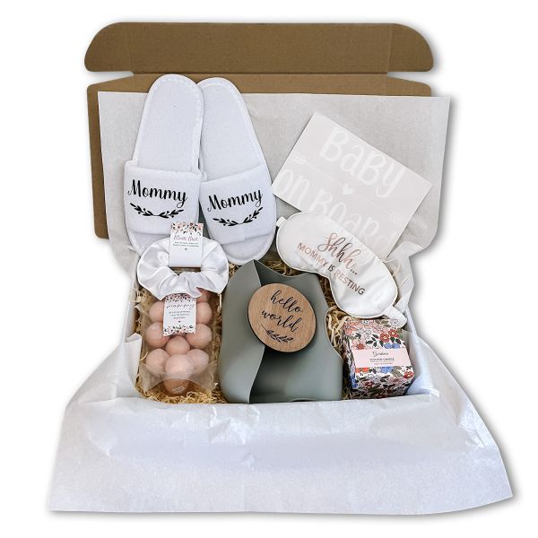 New Mommy Baby Shower Gift Hamper Box Set With Grey Bib