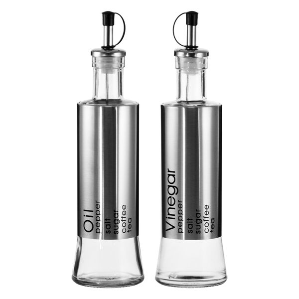 Regent Glass Oil &amp; Vinegar Bottles with St Steel Covers 2 Piece Set, 300ml