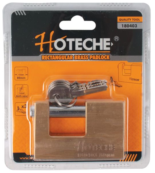 Hotec Rectangular Brass Padlock 80x18x52mm
